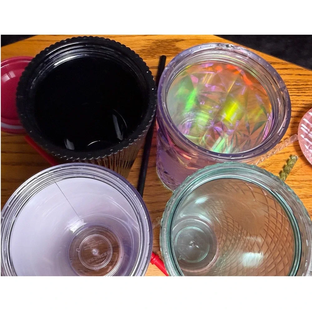 Starbucks 16oz Cold Cup Tumbler Lot of 4-Iridescent Black Pink Prism Grid Grande